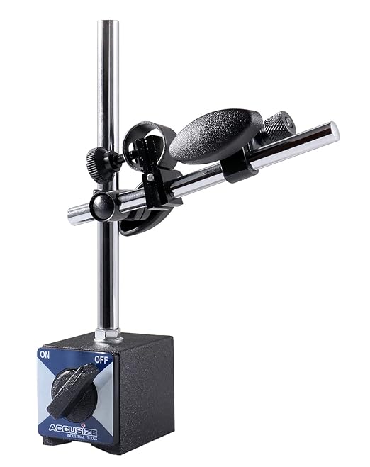 Accusize Industrial Tools 110 lbs Magnetic Base for Industrial Precision Indicators, with Fine Adjustment in Strong Cardboard Box, P900-S301 | On/Off Switch, V-Groove Bottom, M8 x 1.25 mm Tapped Hole, 2.28" x 1.96" x 2.16"