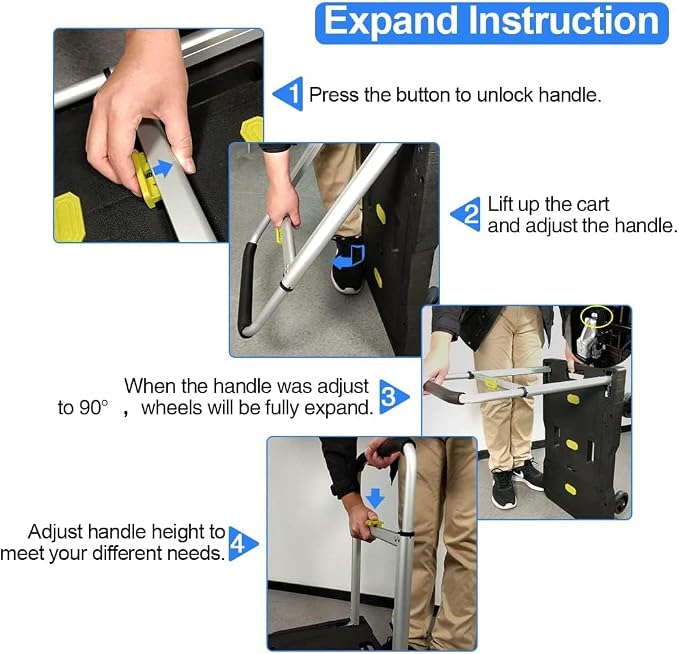 Upgrade Heavy Duty Folding Dolly Cart with Wheels, 330Lb Portable Push Cart, Adjustable Handle for Luggage, Moving, Travel, Shopping & Office Use