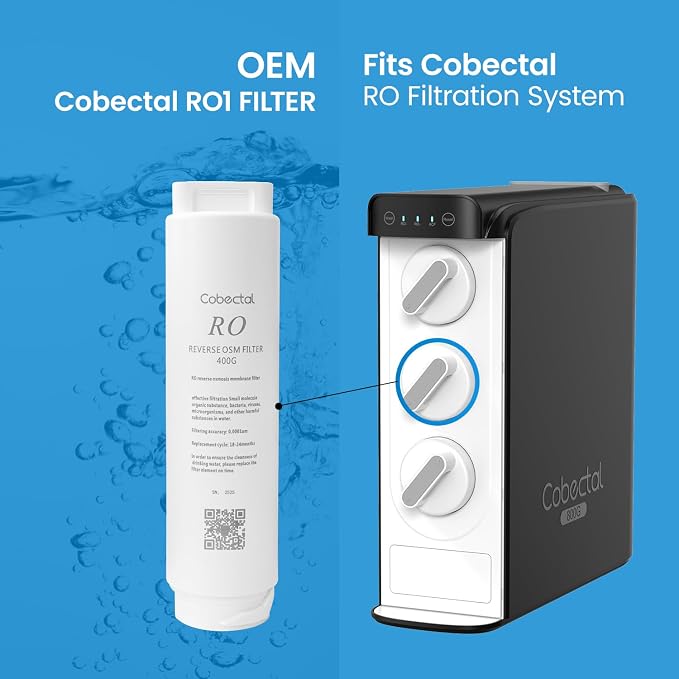 Genuine RO2 Water Filter Replacement for Cobectal K8B Under-Sink Reverse Osmosis Water Filter System, Reduces PFAS, PFOA/PFOS, Chlorine, Lead, 24-month Lifetime, 1 Pack
