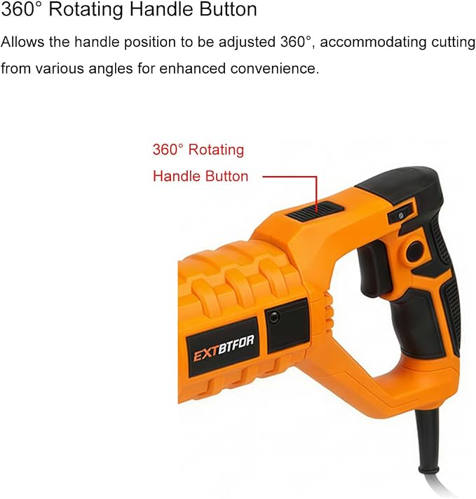 7Amp Reciprocating Saw, 360° Rotating Handle Power Reciprocating Saw with Variable Speed,1-1/10"Stroke Length Equipped with 5 Saw Blades for Wood,Metal Sheets and PVC Cutting