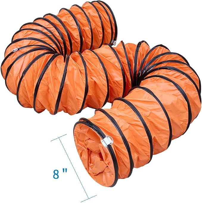 32ft Duct Hose PVC Flexible Duct Hosing with D-Ring & Ajustable Rope for 8Inch Utility Blower HVAC Ventilation Fan Exhaust Fan (8IN-32FT)