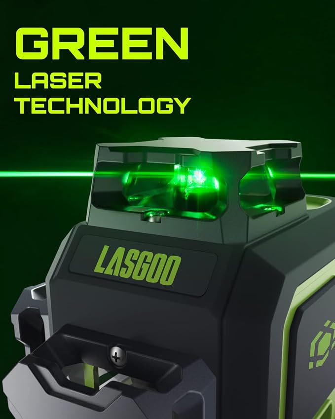 LasGoo LG-3DM Green Beam Laser Level, Self-Leveling 3x360° Cross Line Laser for Construction and Picture Hanging,LasGoo LG-REC01 Laser Receiver for Laser Level