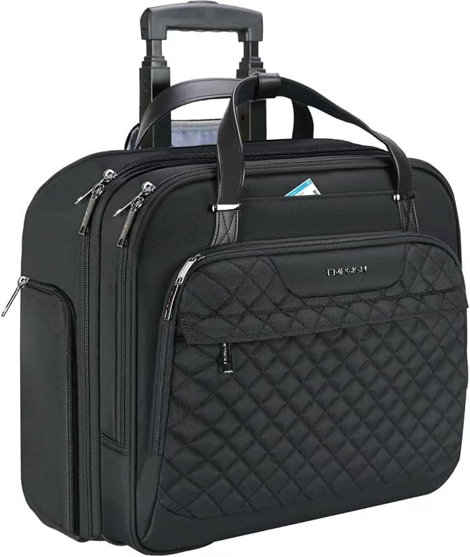EMPSIGN Rolling Laptop Bag Women with Wheels, Briefcase for Women Fits Up to 15.6 Inch Laptop Briefcase on Wheels, Water-Repellent Overnight Rolling Computer Bag with RFID Pockets, Black