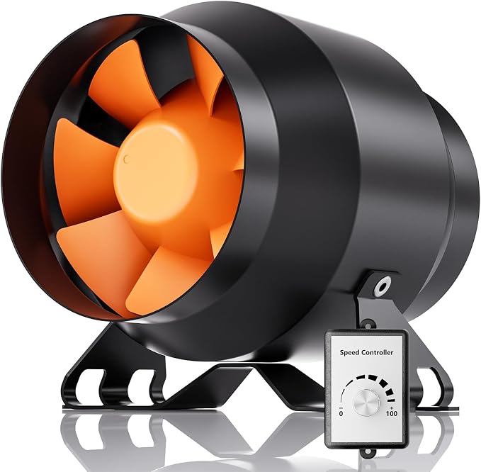 Hon&Guan PRO 4 Inch Inline Duct Fan - 212 CFM with Quiet EC Motor & Speed Controller, Ventilation Exhaust Fan for Heating Cooling, Grow Tents, Hydroponics (Black&Orange)