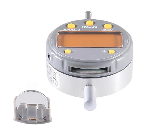 Accusize Industrial Tools 0-1/2'' by 0.00005'' Electronic Digital Indicator with Yellow LCD, 611H-1348Y | Inch/Metric Conversion, +/-0.015 mm Accuracy, 3/8 in Stem, 4-48 UNF, Data Output, Plastic Case, 611H-1348Y