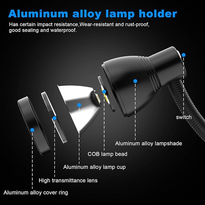 Flexible Work Light, 12W Machine Light, 1200 Lumen Flexible Work Light for Lathe milling Machine, Drilling Machine, Industrial Lighting, Workbench Lighting (1200LM Screw Mount Base)