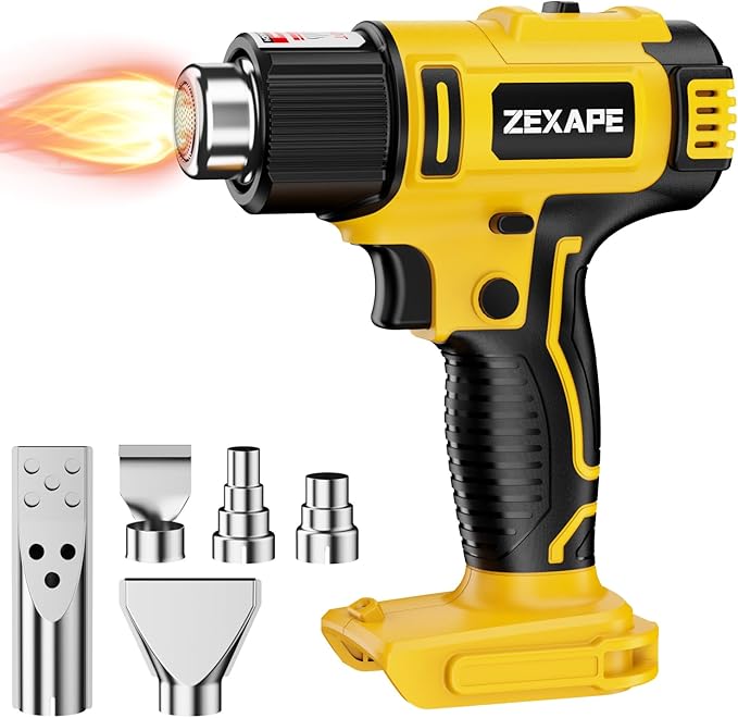 Cordless Heat Gun Compatible with Dewalt 20V Battery, 350W Fast Heating Soldering Gun with LED Light, 122℉-1022℉ Variable Temperature with 5 Nozzles for DIY Craft, Shrink Tubing (Tool Only)