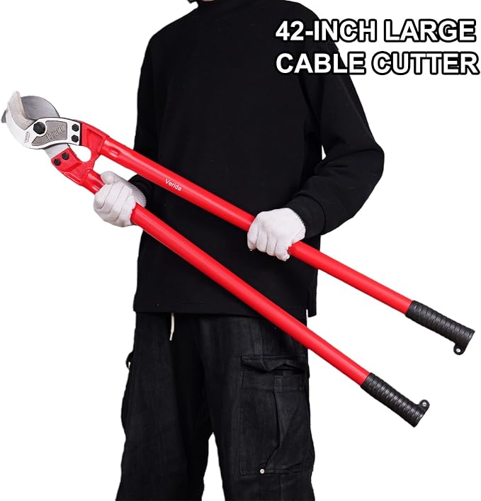 ‎Verida Cable Cutters 14 inch, Heavy-Duty Cable Cutter, Chrome vanadium steel, Hardness 62 HRC, Suitable for cutting thick copper and aluminum core cables, Red
