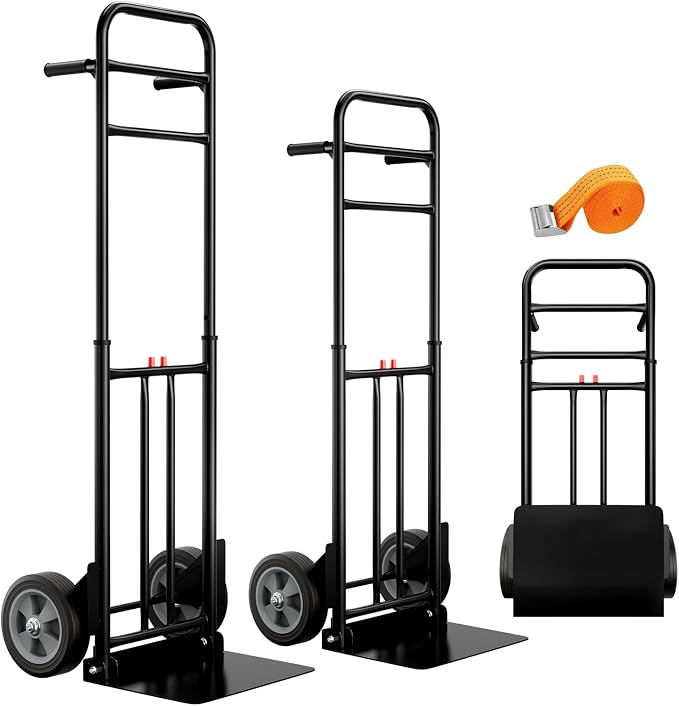 Folding Hand Truck Dolly Cart, 800 lb Capacity, Compact Foldable | Alloy Steel Frame, 47.5-51.5 Inch Handle, Heavy-Duty 8 Inch Solid Rubber Wheels, for Moving, Warehouse and Home Office Use