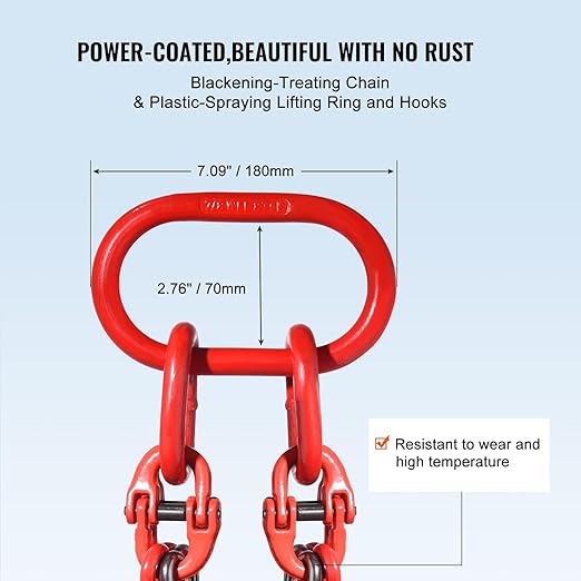 VEVOR Chain Sling, 3/8 inch x 10 ft Lifting Chains with Hooks, G80 Engine Chain Hoist Lifts, 18400 lbs/8 Ton Lifting Sling Chains for Engine Hoist, Engine Lift Chain with 4 Leg Grab Hooks & Adjusters