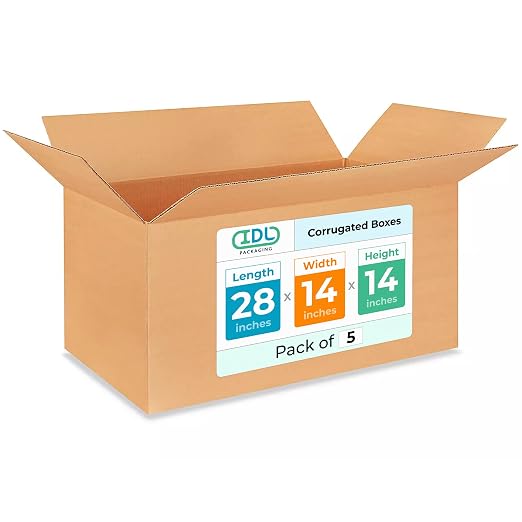 Extra Large Shipping & Moving Boxes 28 x 14 x 14 inches (5-Pack) - Extra Strength 200 lb vs Regular - USA-Made Corrugated Strong Cardboard Boxes - Durable Packing - Cardboard Box by IDL Packaging