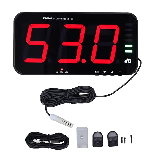30dB-130dB Digital Sound Level Meter, 13in TA654B Wall Hanging Digital Decibel Reader with Large LCD Display, Environmental Digital Screen Noise Monitoring Device for Office, Home
