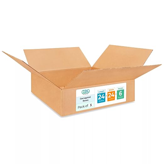 Large Shipping & Moving Boxes 24 x 24 x 6 inches (5-Pack) - Extra Strength 200 lb vs Regular - USA-Made Corrugated Packing Boxes - Packing Box by IDL Packaging