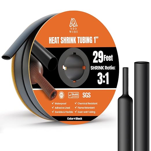 Heat Shrink Tubing 1" (25.4mm), 3:1 Ratio Shrink Tube Industrial and Marine Grade, Dual Wall Adhesive Lined Wire Shrink Wrap Tubing, 29 Feet Roll
