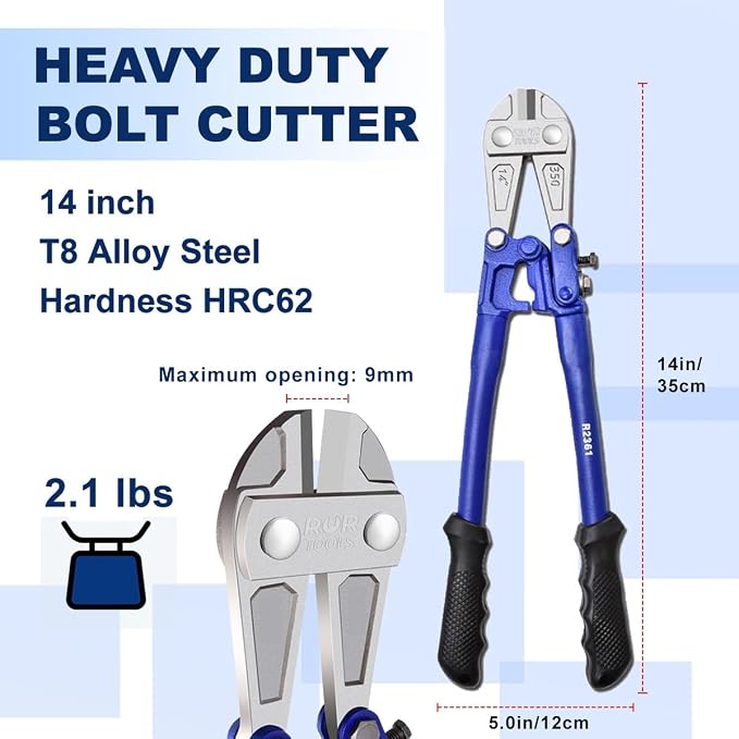 ZrgGea Bolt Cutter 14 Inch | Heavy Duty Wire Cutters | Industrial-Grade Heavy-Duty Bolt Cutters, Forged from T8 Alloy Steel, Hardness HRC62, Knives for Cutting Rebar, Screws, Fences and Padlocks