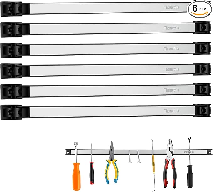 18" Magnetic Tool Holder Strip, 6 Pieces Silver Metal Tool Organizer Rack with Stainless Steel Surface, Magnet Bar for Garage Workshop, Easy To Install with Mounting Screws