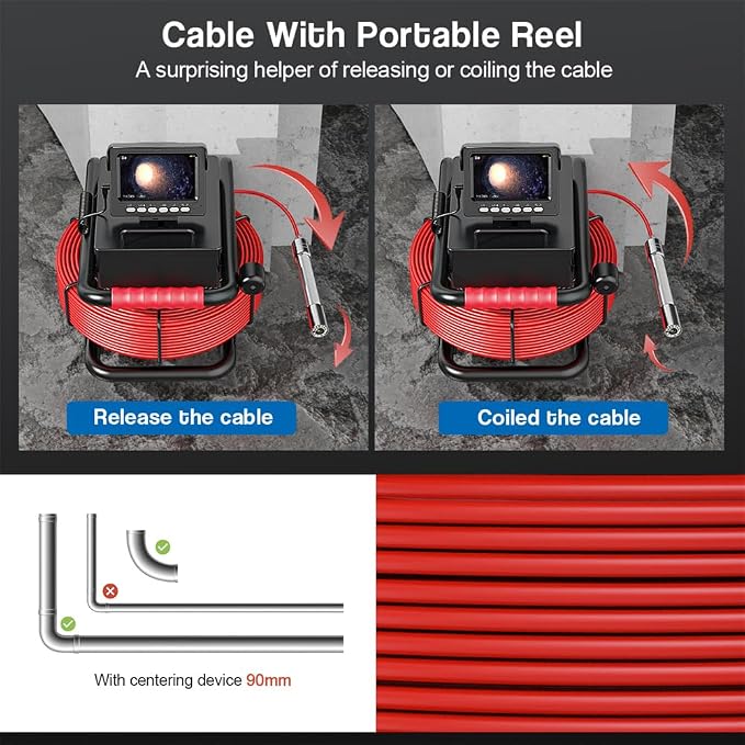 Sewer Camera 100FT/30M Sewer Pipe Inspection Camera with 12 Adjustable LEDs,4.3" IPS Screen IP68 Waterproof Drain 22MM 1200TVL Pipeline Industrial Endoscope for Wall Duct Pipe Plumbing