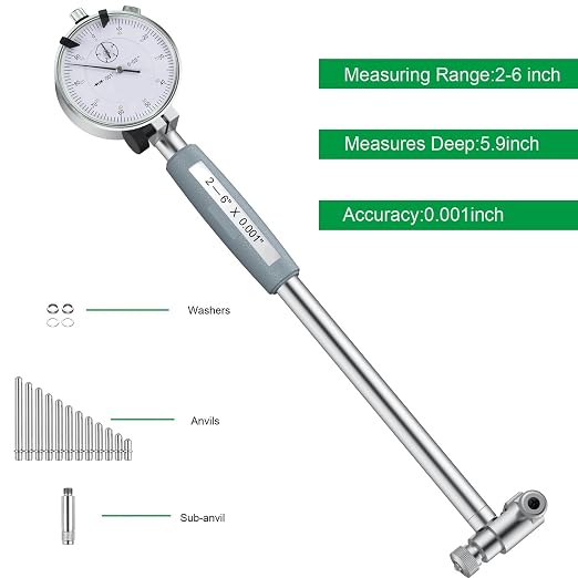 HDLNKAK Outside Micrometer Set 0-4" +Dial Indicator Bore Gauges 2"-6"/0.001" Extender Dial Bore Gauges, Cylinder Bore Gauges Measurement, Bore Gauge Set Ensuring Precision for Machinist