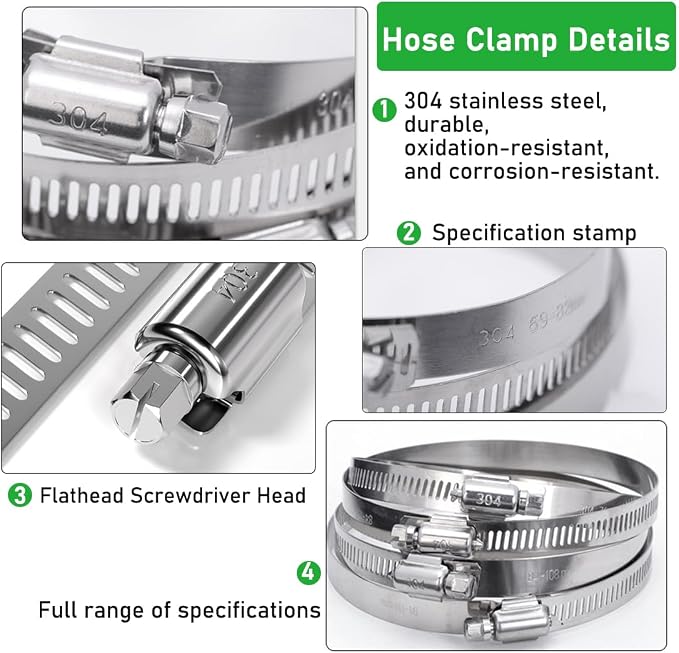 210pcs Stainless Steel Worm Gear Hose Clamps with Size 1/4"-2"(6-51mm) | Small Hose Clamp Assortment Kit Hose Fitting Clamps for Automotive Fuel Lines, Pipe, Radiator, Hoses, HVAC