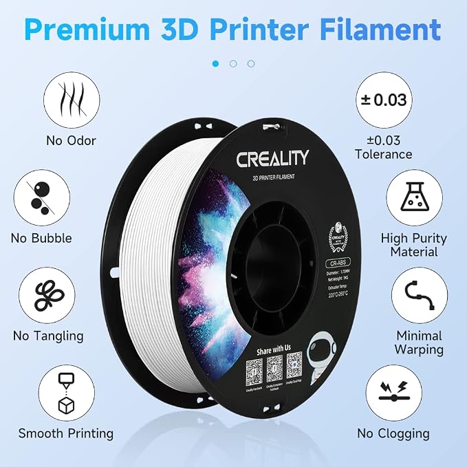 Creality ABS Filament 1.75mm, 3D Printer Filament, No-Tangling, Strong Bonding and Overhang Performance Dimensional Accuracy +/-0.02mm, 2.2lbs/Spool
