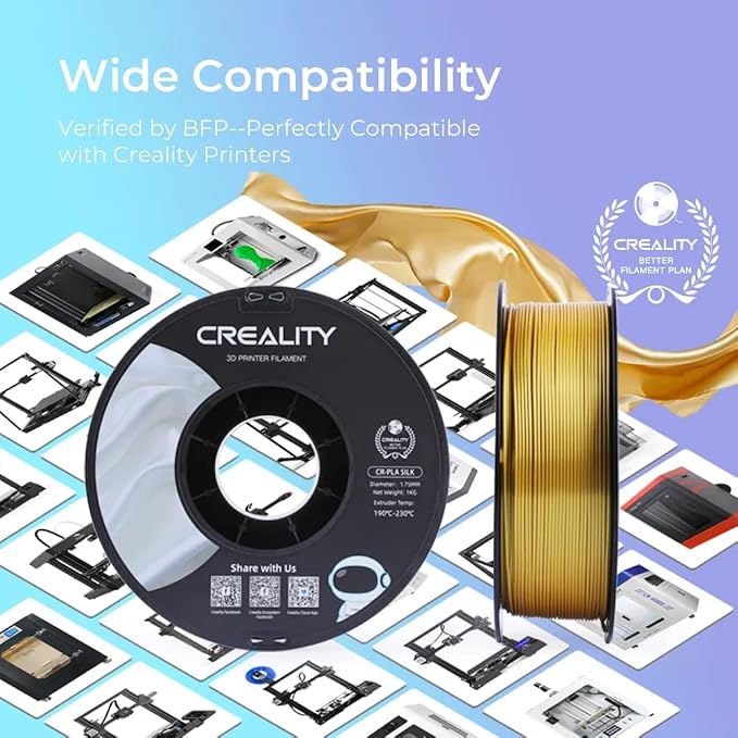 Creality PLA Filament 1.75mm, Shiny and Smooth, High Gloss Silk PLA, +/-0.02mm, Silk Filament 1.75mm, 1KG/2.2lb, 3D Printer Filament for All Printers (White)