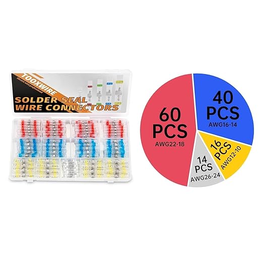 130PCS Solder Seal Wire Connectors, Heat Shrink Wire Connectors Kit, Waterproof Heat Shrink Butt Connectors for Marine Automotive Boat Truck RV Wiring, AWG 26-10, 4 Sizes