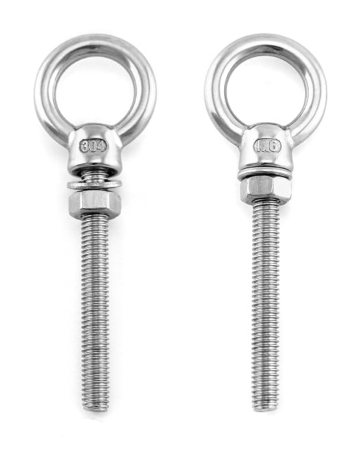 QWORK Threaded Eyebolts, 10 Pack 1/4" x 2" Long Stainless Steel Marine Grade Shoulder Eye Bolt