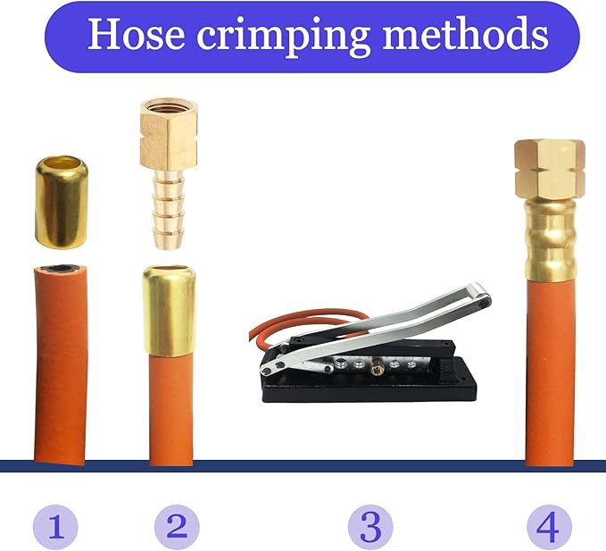Heavy Duty Bench Hose Crimper for 1/4, 5/16, 3/8in ID Hoses, Hose Crimping Tool with 100 Ferrules Fittings (50x 0.593" ID& 50x 0.625" ID), Air Hose Repair Kit, Air Hose Crimper, Torch Hose Repair Kit