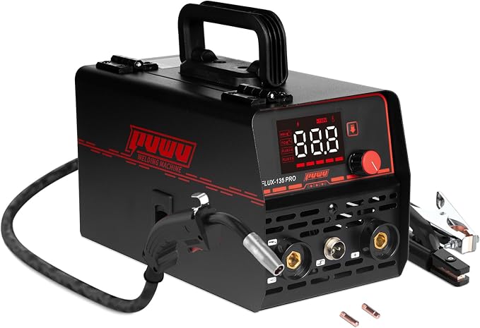 FLUX 135A 110V MIG Welder, 3-in-1 IGBT Inverter for Flux Core/Lift TIG/Stick with LED Display, Arc Force, VRD, Hot Start & Thermal Protection