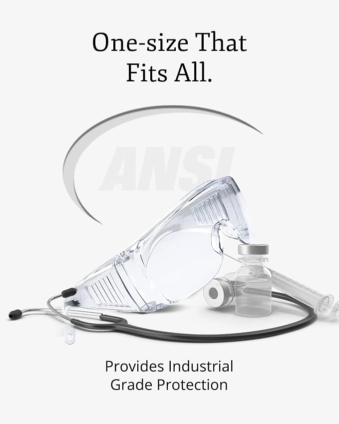 Aqulius Safety Glasses Over Eyeglasses - Anti-Fog Scratch-Resistant Safety Goggles - Side Shields Protective Glasses Fit Over Eyeglasses - Industrial Work Goggles Top Coverage - Pack of 48, Unisex