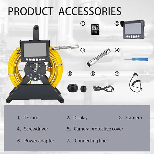 Sewer Camera 98 ft/30m 4.3" Drain Plumbing Camera, IP68 Waterproof Snake Inspection Borescope with 8 Adjustable LEDs, 4500mAh Battery & 16GB Card for Sewer Line Duct Pipes