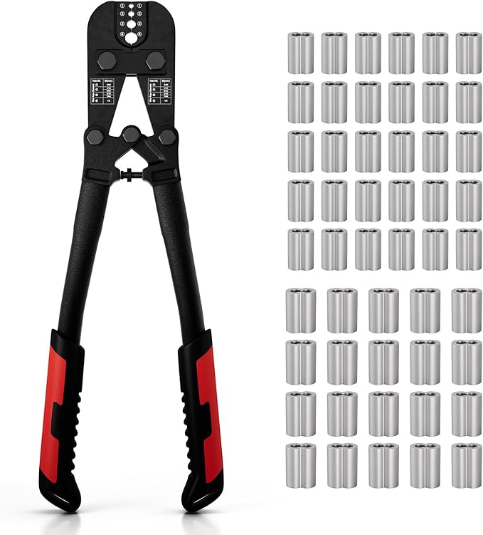 Sanuke Wire Rope Crimper Tool Kit, Swagging Tool for Copper Aluminum Oval Sleeves, Double Sleeves, Crimping Cavity 3/64" 1/16" 3/32" 1/8"
