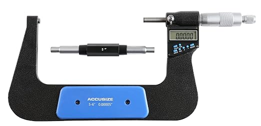 Accusize Industrial Tools 5-6''/125-150 mm 7 Keys Electronic Digital Outside Micrometers, 0.00005'' Or 0.001 mm Resolution, Ac21-6022 | IP54 Rated, 0.00005"/0.001 mm Resolution, 7-Key, ±0.003" Accuracy