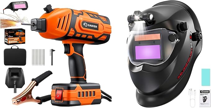 Saker Portable Welding Machine - Saker Auto Darkening Welding Helmet with LED Light