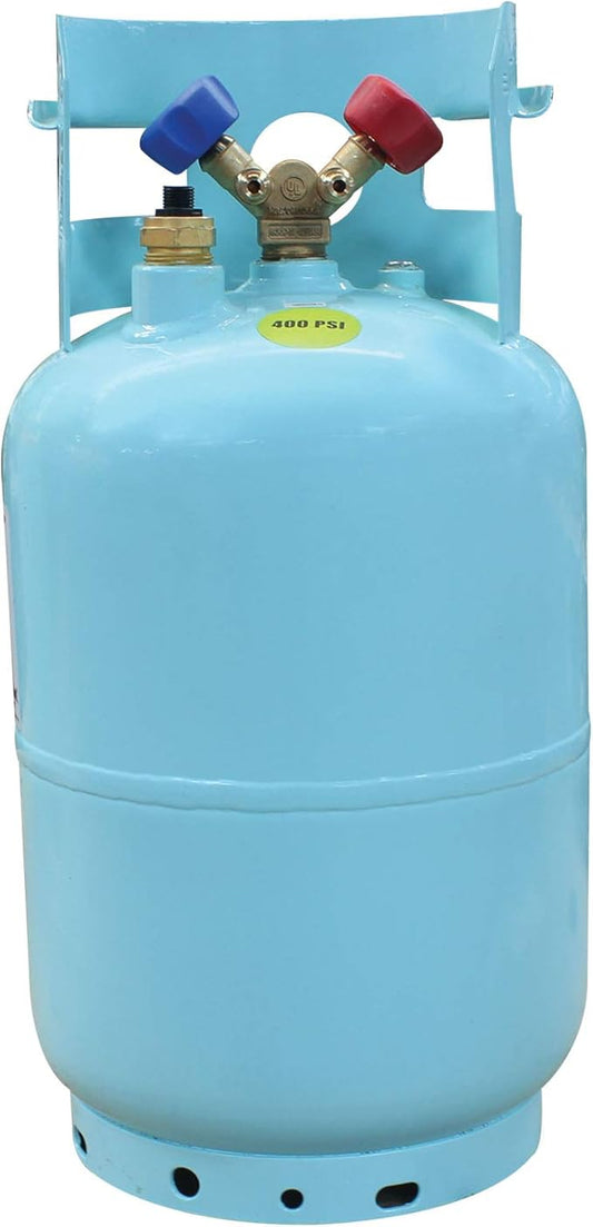 Mastercool 67010 30 lb Refrigerant Recovery Cylinder with Float Switch, DOT-Approved, 1/2" Acme Connections, HP295 Steel, Blue (No Refrigerant Included)