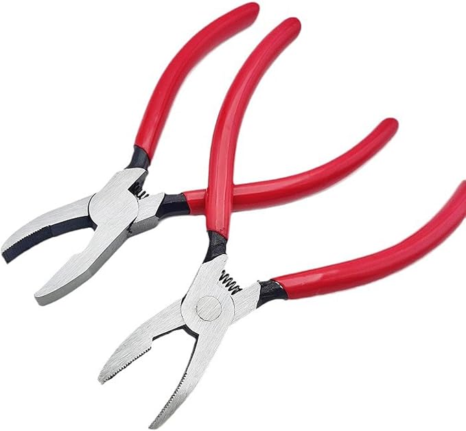 Professional Glass Breaking and Trimming Pliers, 6-Inch Stained Glass Grozer Tool with Red PVC Handle, Serrated Carbide Jaws for Glass, Tiles, Mosaic, Mirrors, Bottles