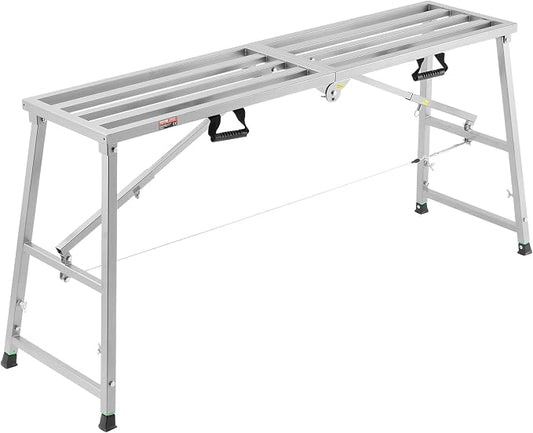 VEVOR Work Platform, 63"x 15" Portable Scaffolding Platform, Folding Steel Step Ladder Adjustable Height 31.5”-50.1”, 800 lbs Load Capacity, Non-Slip Drywall Painting Stool for Cleaning &Washing