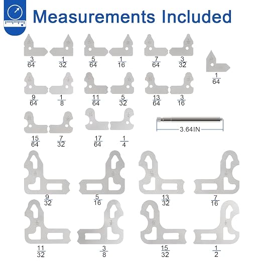 25-Piece Radius Gage Set 1/64''-1/2'' Gauges with Holder, 3602-5021 Radius Gauge Set