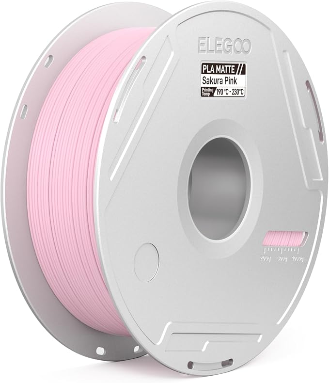 ELEGOO Matte PLA 3D Printer Filament with Reusable Spool，1.75 mm Printing Filament Cherry Blossom Pink 1 kg, Dimensional Accuracy +/- 0.02 mm, Compatible with Most 3D Printers
