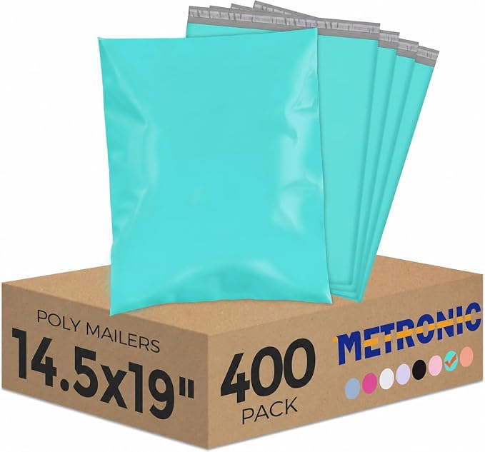 Metronic Poly Mailers 14x19 400 Pack, Heavy Duty Shipping Bags Bulk Self Seal Waterproof Tear Resistant Large Mailing Envelopes, Packaging bags for Small Business, Boutique, Clothing, Teal