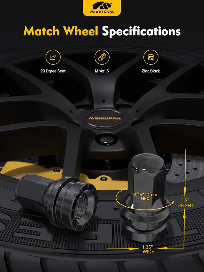 MIKKUPPA OEM M14x1.5 Lug Nuts - Replacement for 2017-2025 Ford F250 F350, 13/16" 21mm Hex Black Closed End Mag Seat Lug Nuts HCPZ-1012-B, HCPZ-1012-A (32pcs)