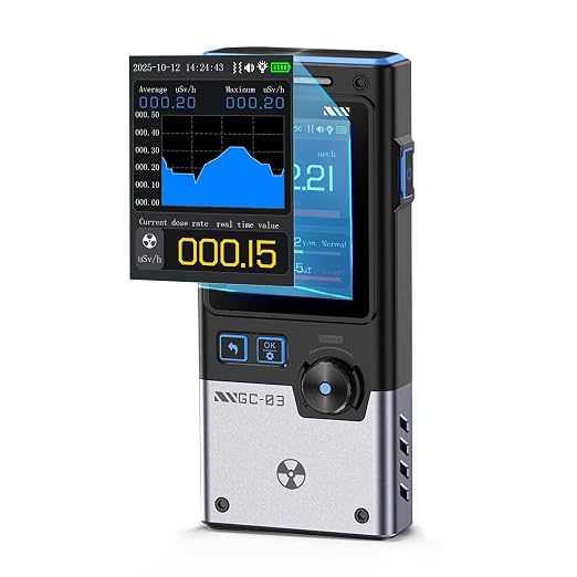 【Upgraded Version】FNRSI GC-03 Geiger Counter Nuclear Radiation Detector, Portable 3-in-1 Meter for Real-Time NR/EMF/EF Monitoring, w/Alarm, Color Screen, GM Tube (0.01μSv/h Range)
