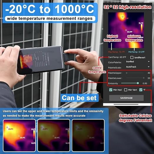TIOP02 Type‑C Thermal Camera for Android 32x32-20℃~1000℃ | Ultra‑portable design; accurate temperature detection; ideal for electrical, mechanical, and home maintenance