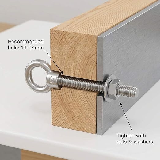QWORK 304 Stainless Steel Shoulder Eye Bolts 1/2"x4", 5 Pack Marine & Rigging Hardware for Wood, Metal & DIY Projects