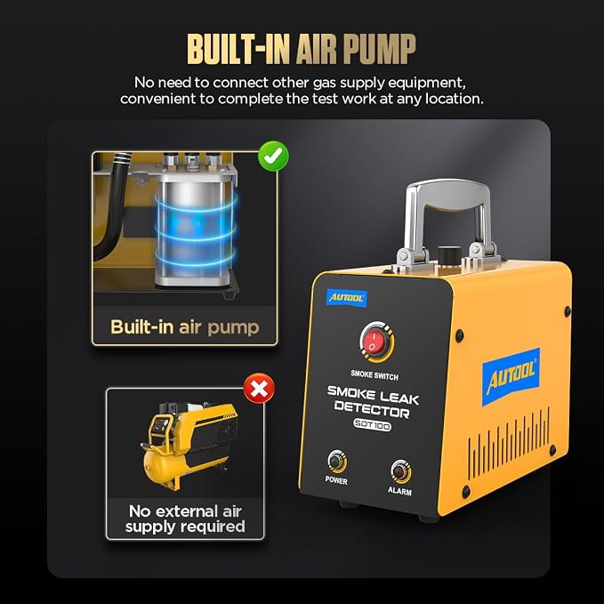 AUTOOL Automotive Smoke Machine Lead Detector DC 12V EVAP Vacuum Diagnostic Tester with Built-in Air Pump for Pipe System