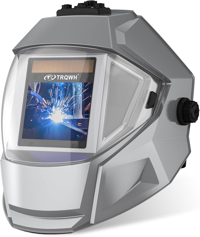 TRQWH Panoramic View Welding Helmet Auto Darkening Welding Hood True Color 4 Arc Sensor Welding Mask Large Viewing 3.94" x 3.15" Wide Shade 4/5-9/9-13 Weld Helmet for TIG MIG ARC Weld (Sliver)
