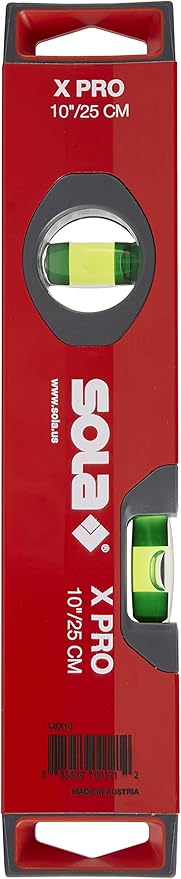 SOLA LSX482410 X PRO Aluminum Box Profile Spirit Level Set with 60% Magnified Vials, 10, 24 & 48-Inch , Red