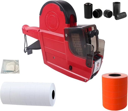 2-Line 20-Digit Price Gun,Pricing Tag Labeler w/ 1500 Orange 5300 White Labels 3 Ink Rolls Kit,Date Code Tagging Stickers Machine for Retail Garage Sale,Clothes Label Applicator (Plus)