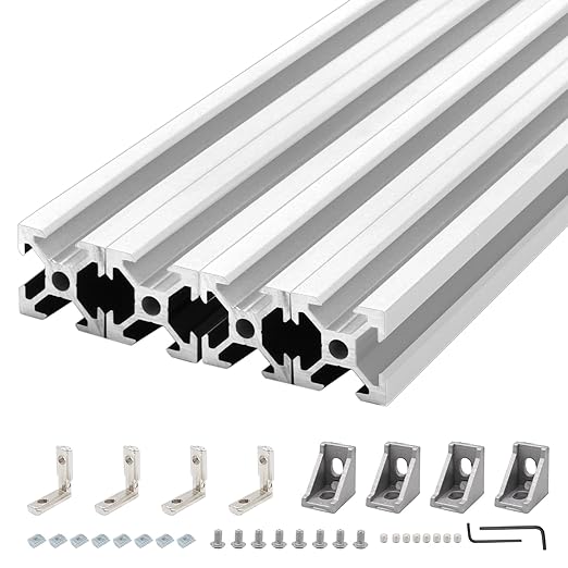4Pack 2020 Aluminum Extrusion V-Slot 400mm Silver Extruded Aluminum Profile 20x20 V-Slotted Framing European Standard Anodized Linear Rail for 3D Printer Accessories Parts