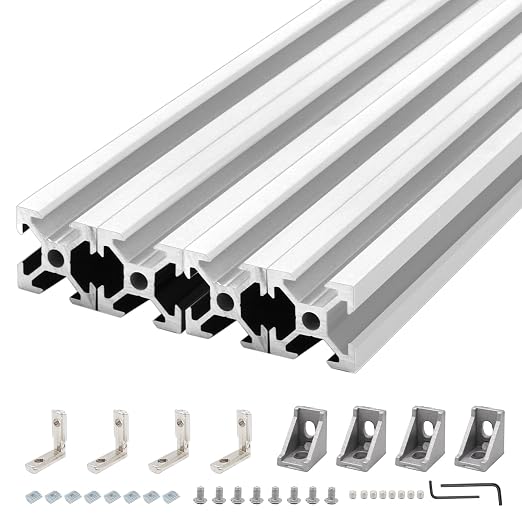 4Pack 2020 Aluminum Extrusion V-Slot 350mm Silver Extruded Aluminum Profile 20x20 V-Slotted Framing European Standard Anodized Linear Rail for 3D Printer Accessories Parts